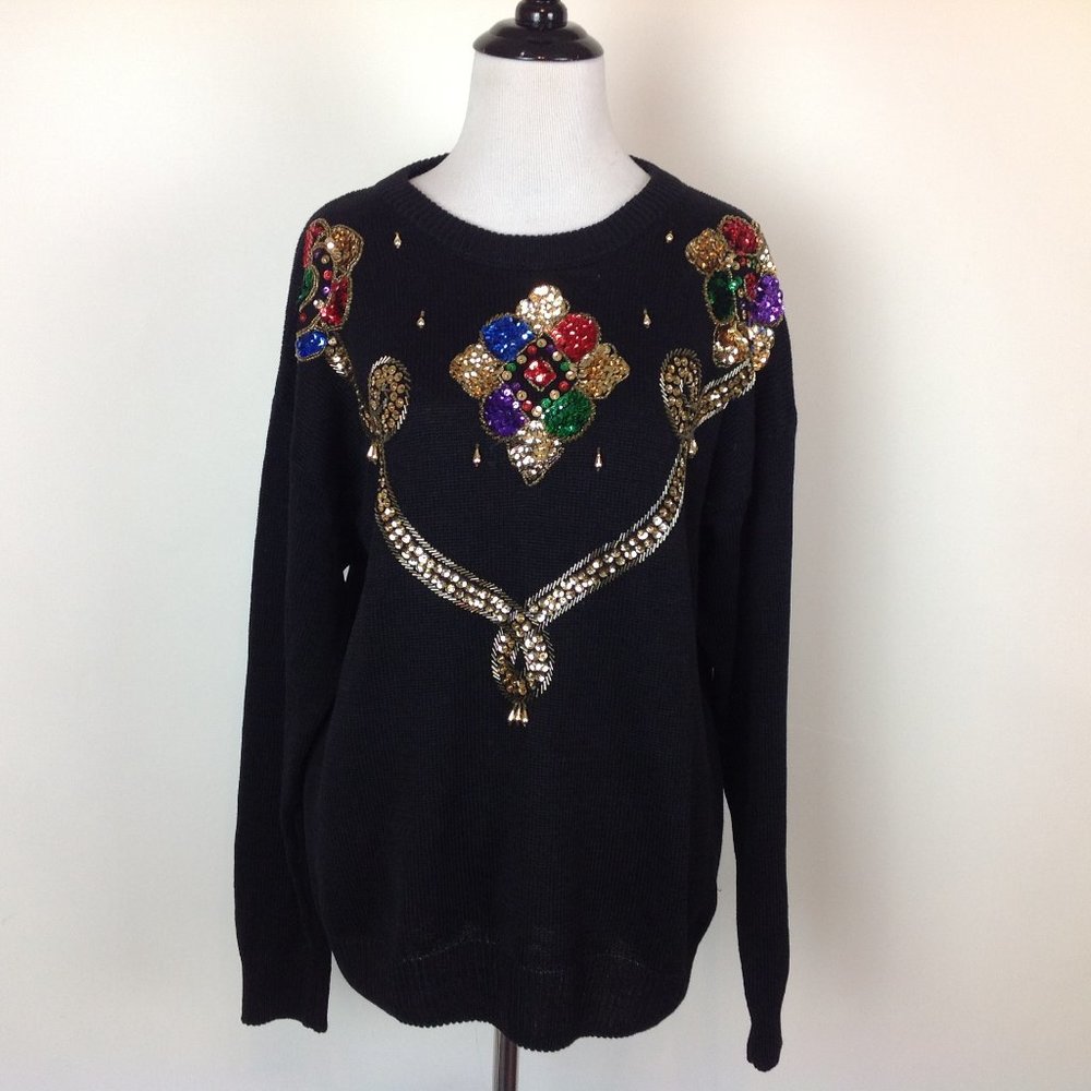 Vintage Jessica Roberts Sweater Gold Beaded M
